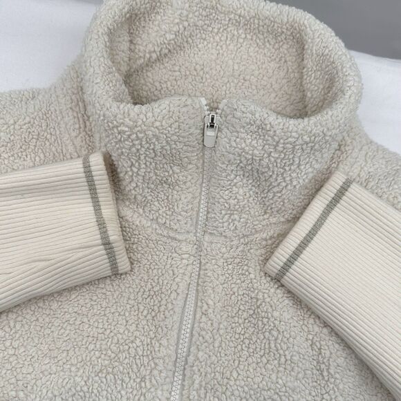Athleta Fleece Jacket XL Tugga Sherpa Ivory Cream Full Zip Cozy Teddy Pockets - Picture 2 of 15